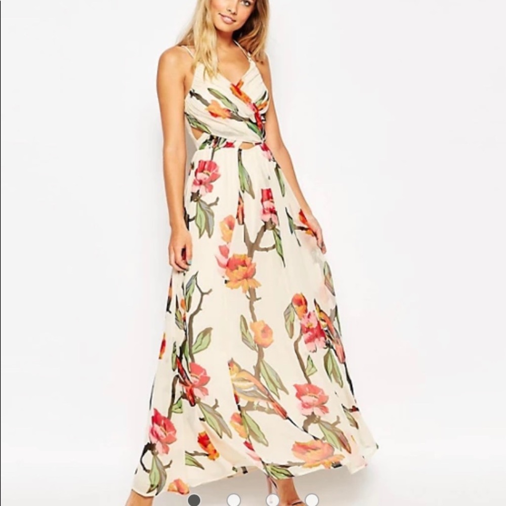 ASOS Side Cut Out Maxi Dress in Love Bird Print